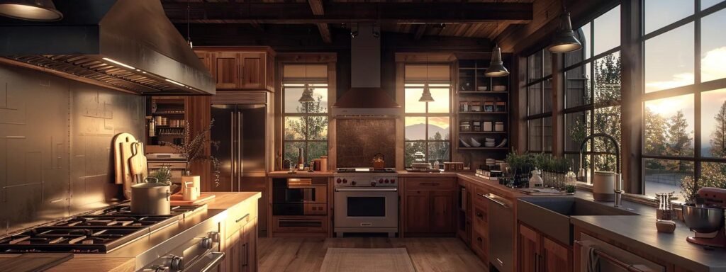 Enhance Your Leisure Farm Space With Key Amenities 3 a cozy, well-designed farmhouse kitchen features rustic wooden elements and modern appliances, illuminated by vintage light fixtures, creating an inviting atmosphere that harmoniously blends traditional warmth with contemporary comfort.